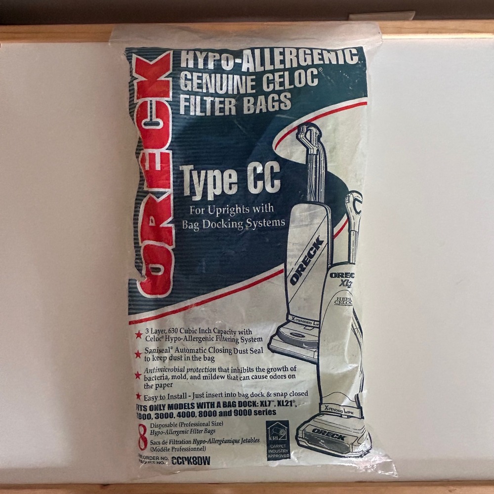 Oreck Type CC Hypo-Allergenic Genuine Celoc Filter Bags 8 Pack CCPK80W New